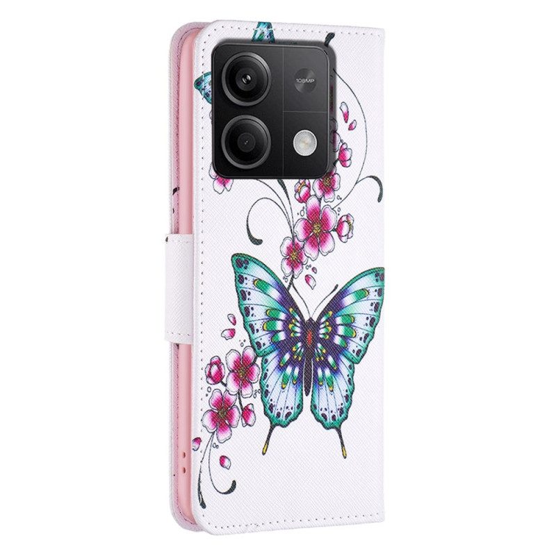 Leren Hoesje Xiaomi Redmi Note 13 4g Perzikbloesems En Vlinders Bescherming Hoesje