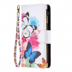 Leren Hoesje Xiaomi Redmi Note 13 4g Portemonnee Met Twee Aquarelvlinders Bescherming Hoesje