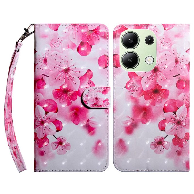 Leren Hoesje Xiaomi Redmi Note 13 4g Rode Bloemen Met Riem