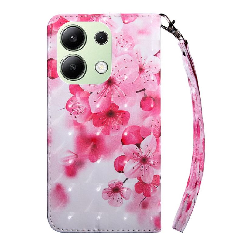 Leren Hoesje Xiaomi Redmi Note 13 4g Rode Bloemen Met Riem