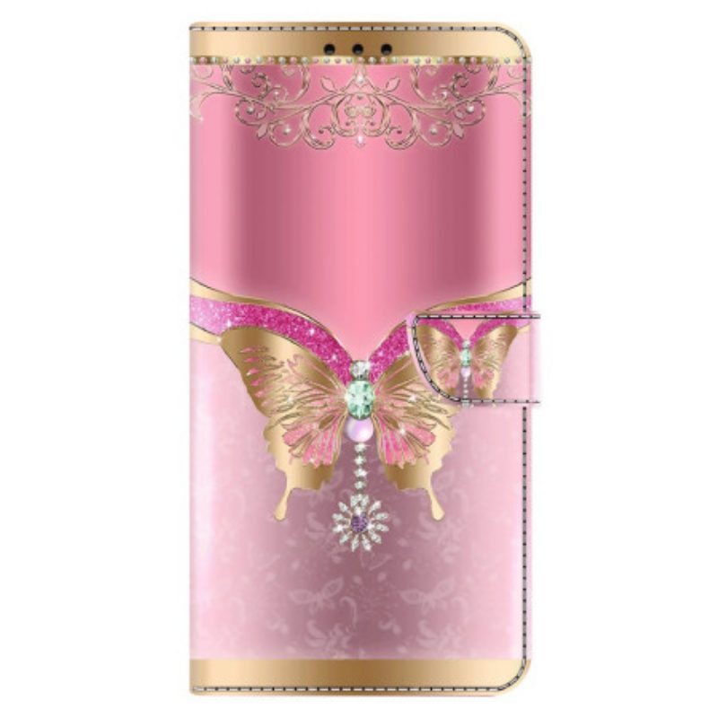 Leren Hoesje Xiaomi Redmi Note 13 4g - Roze En Gouden Vlinder