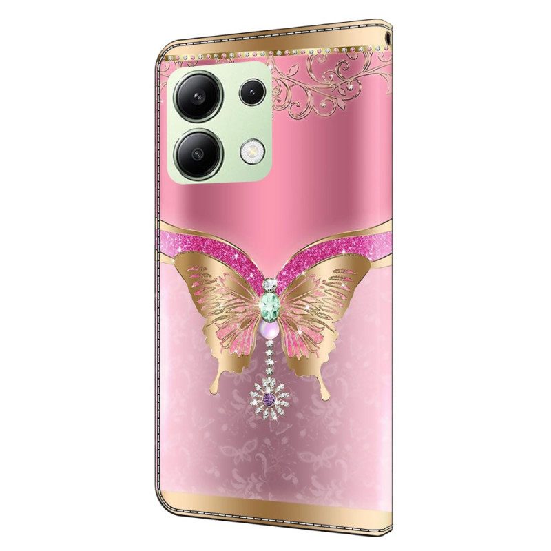 Leren Hoesje Xiaomi Redmi Note 13 4g - Roze En Gouden Vlinder