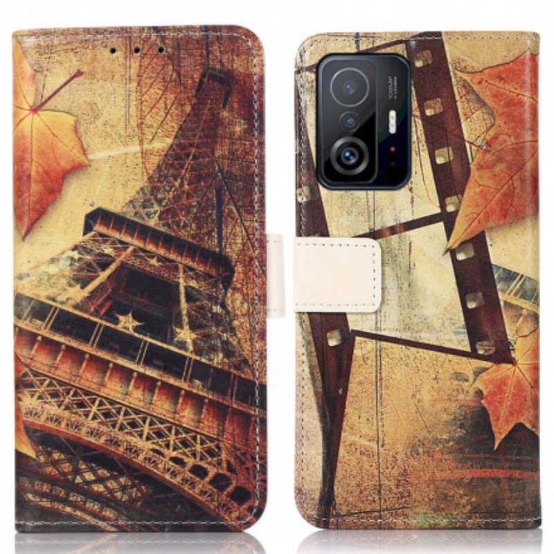 Flip Case voor Xiaomi 11T / 11T Pro Eiffeltoren In De Herfst