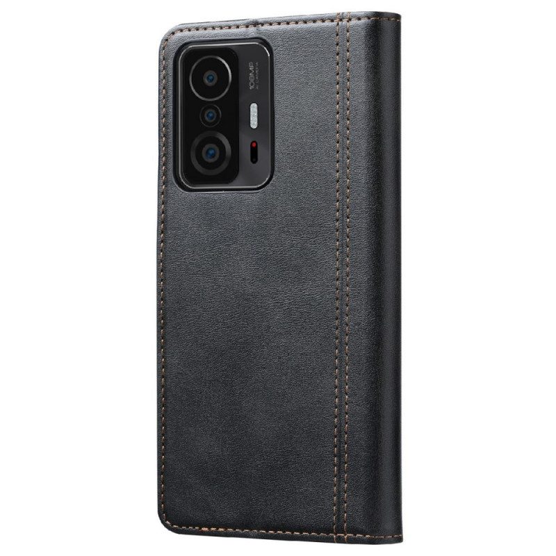 Flip Case voor Xiaomi 11T / 11T Pro Kaarthouder En Riem Aan De Voorkant Met Leereffect