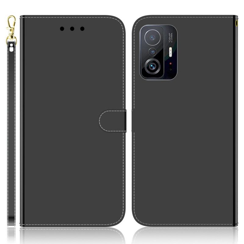 Flip Case voor Xiaomi 11T / 11T Pro Spiegelhoes Van Imitatieleer