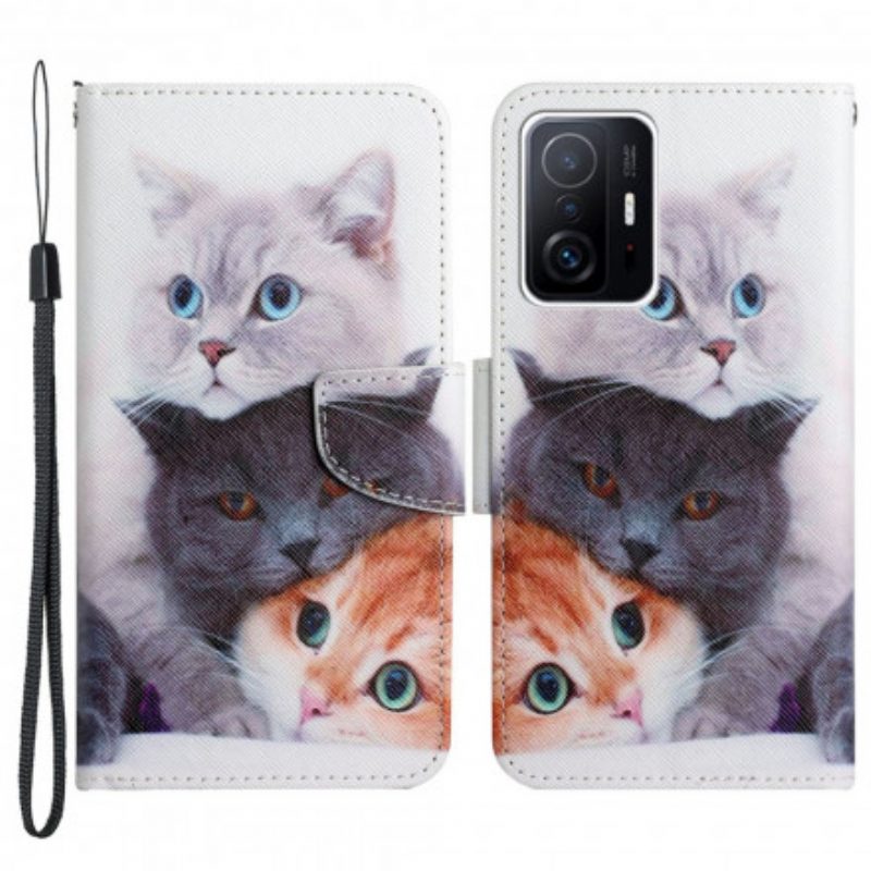 Flip Case voor Xiaomi 11T / 11T Pro Stapel Lanyard Cats