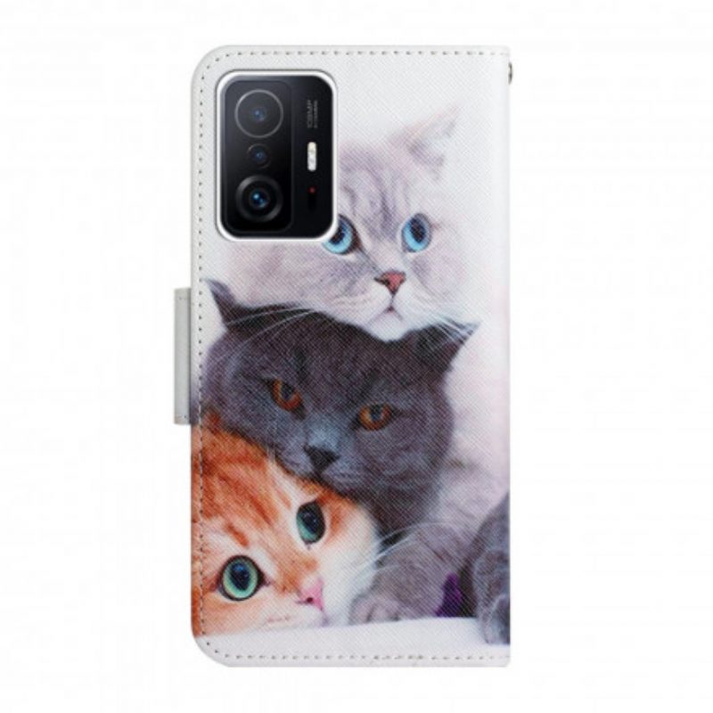 Flip Case voor Xiaomi 11T / 11T Pro Stapel Lanyard Cats