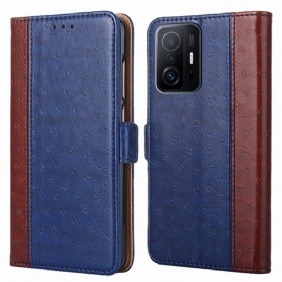 Folio-hoesje voor Xiaomi 11T / 11T Pro Bicolor Struisvogel Huidtextuur