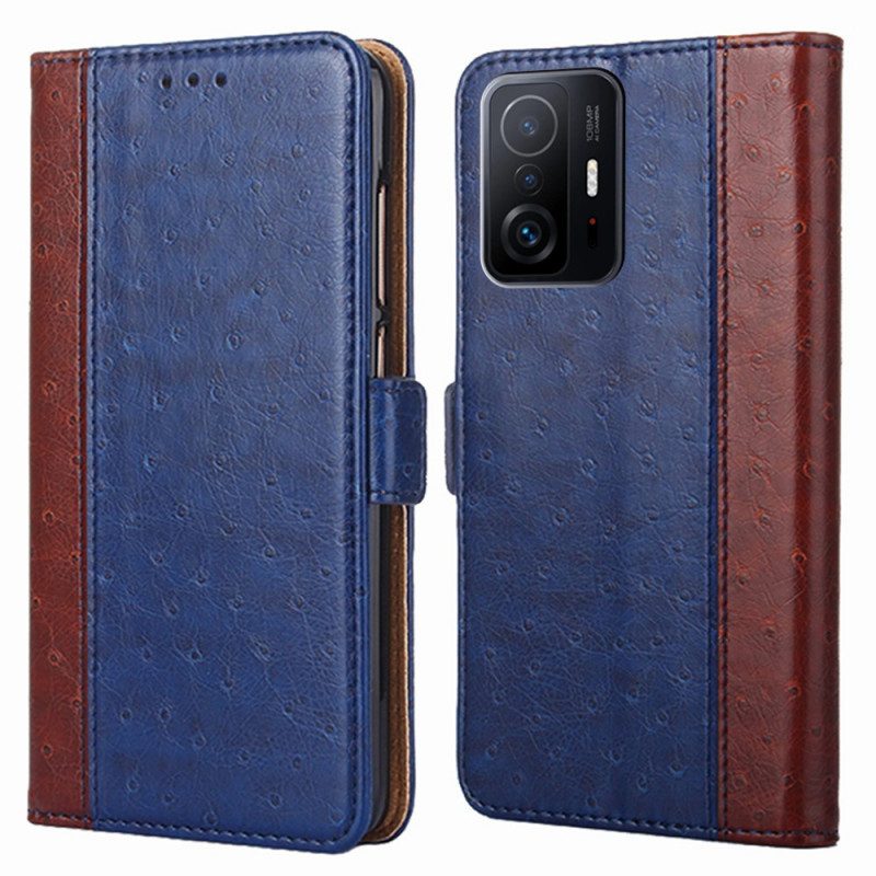 Folio-hoesje voor Xiaomi 11T / 11T Pro Bicolor Struisvogel Huidtextuur