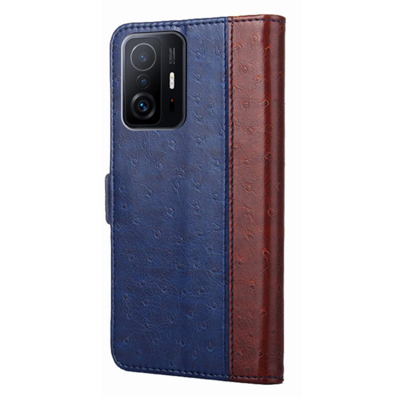 Folio-hoesje voor Xiaomi 11T / 11T Pro Bicolor Struisvogel Huidtextuur