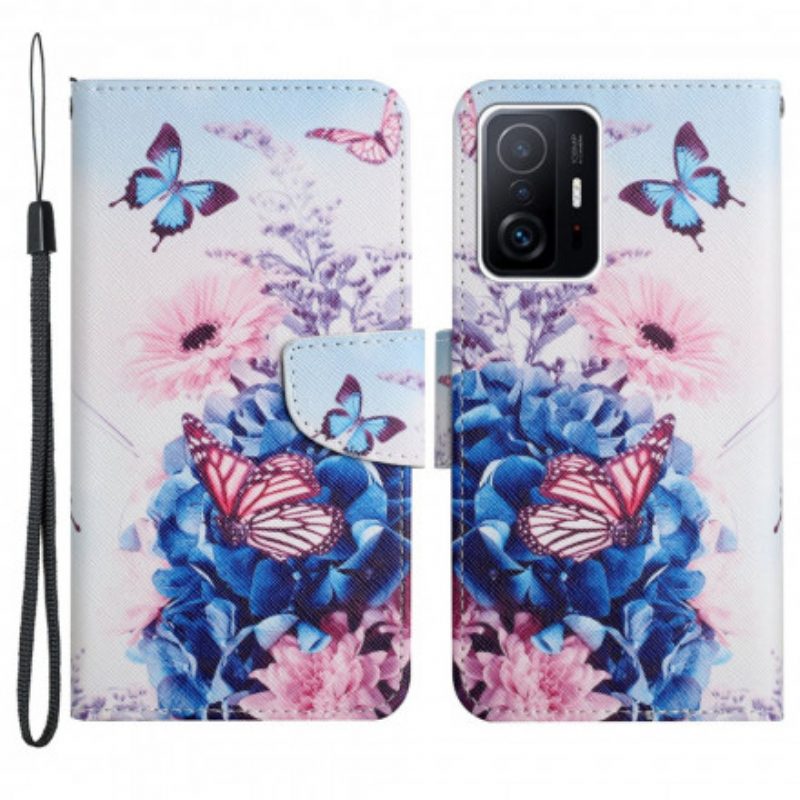 Folio-hoesje voor Xiaomi 11T / 11T Pro Boeket Bloemen En Vlinders