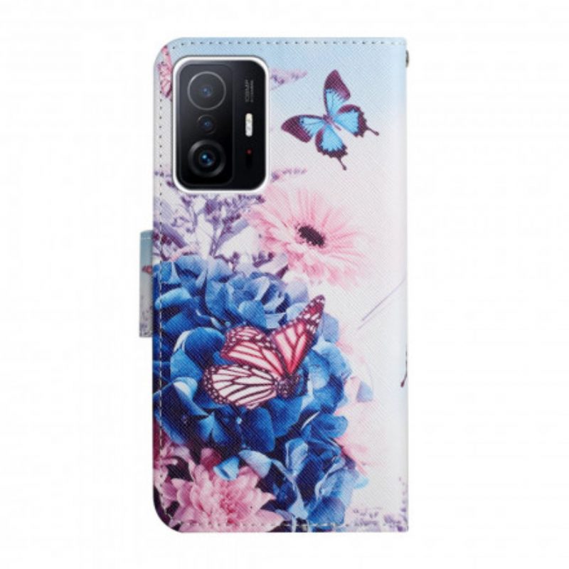 Folio-hoesje voor Xiaomi 11T / 11T Pro Boeket Bloemen En Vlinders