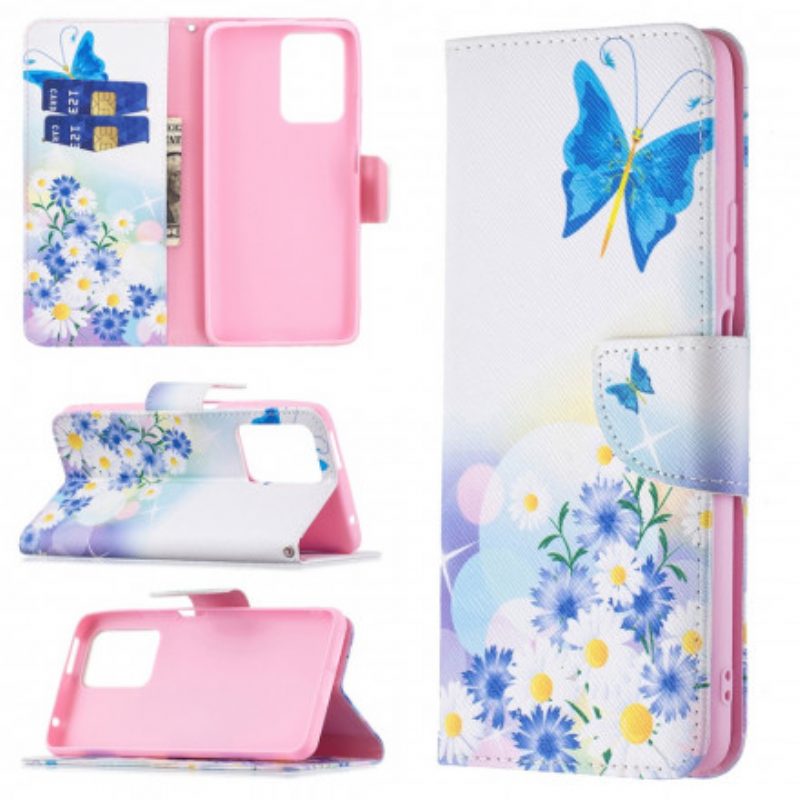 Folio-hoesje voor Xiaomi 11T / 11T Pro Geschilderde Vlinders En Bloemen