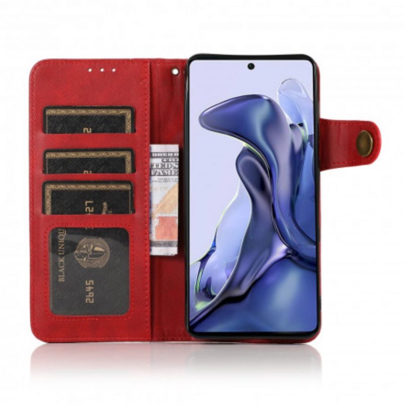 Folio-hoesje voor Xiaomi 11T / 11T Pro Knoop Van Imitatieleer Khazneh