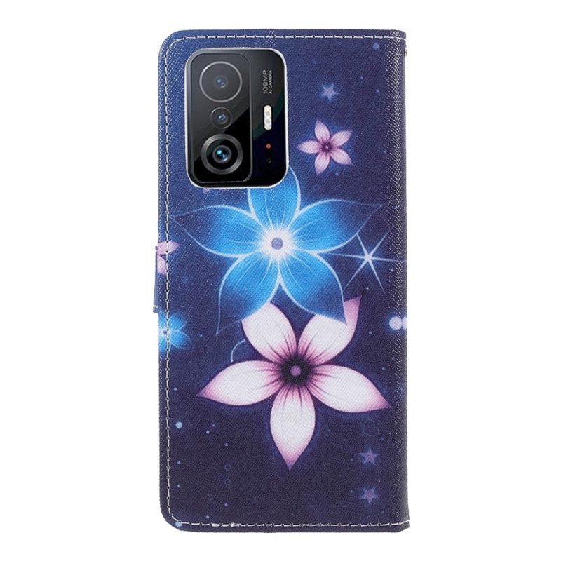 Folio-hoesje voor Xiaomi 11T / 11T Pro Met Ketting Maanband Bloemen