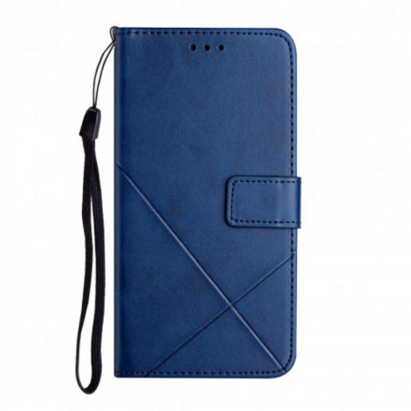 Folio-hoesje voor Xiaomi 11T / 11T Pro Met Ketting Strappy Geometrische Lederen Stijl