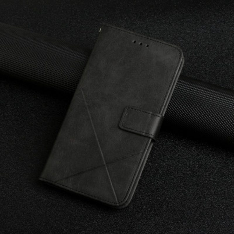 Folio-hoesje voor Xiaomi 11T / 11T Pro Met Ketting Strappy Geometrische Lederen Stijl