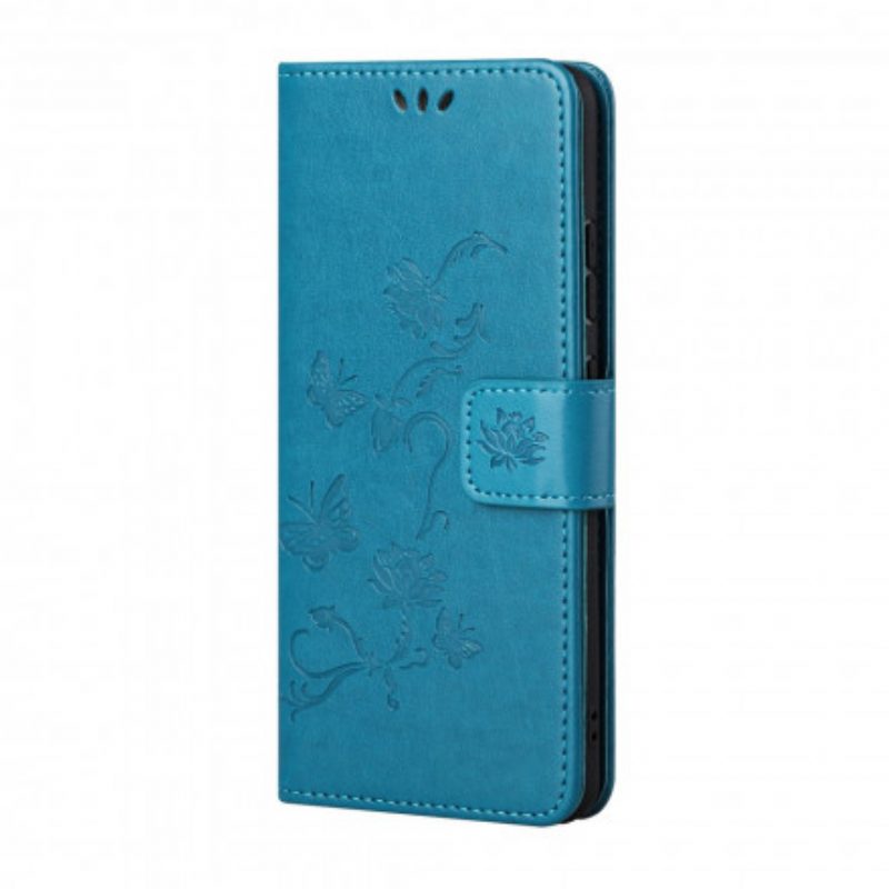 Folio-hoesje voor Xiaomi 11T / 11T Pro Met Ketting String Vlinders En Bloemen