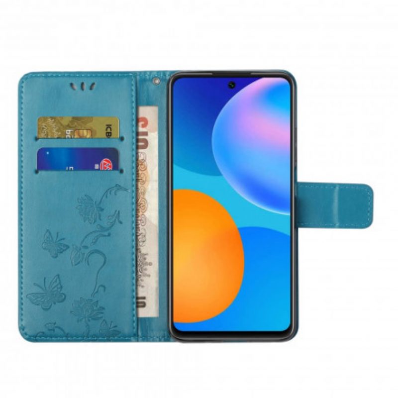 Folio-hoesje voor Xiaomi 11T / 11T Pro Met Ketting String Vlinders En Bloemen