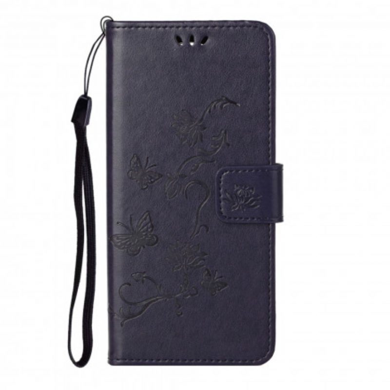 Folio-hoesje voor Xiaomi 11T / 11T Pro Met Ketting String Vlinders En Bloemen