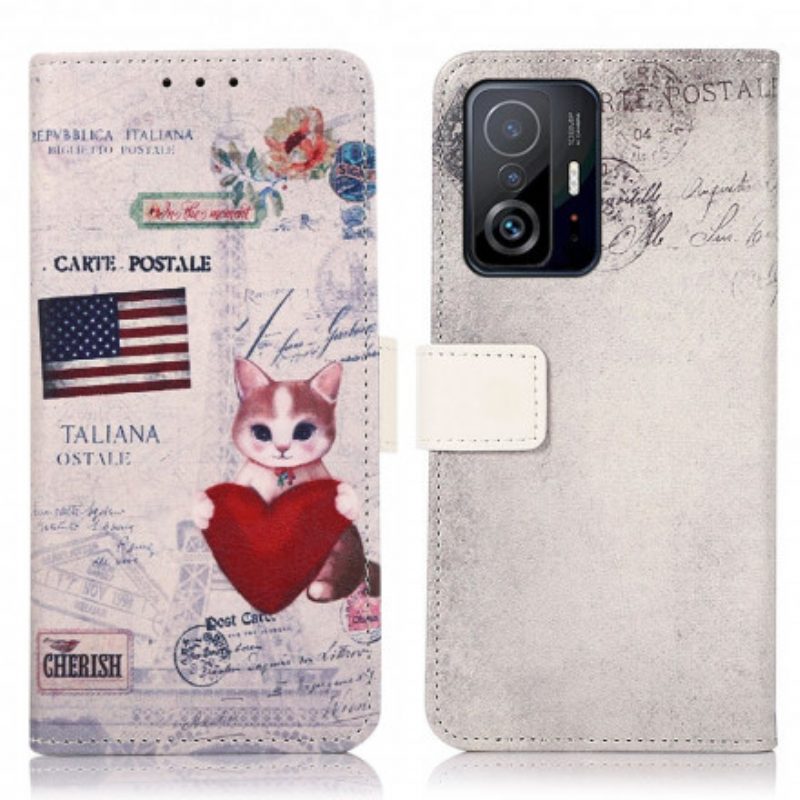 Folio-hoesje voor Xiaomi 11T / 11T Pro Reiziger Kat