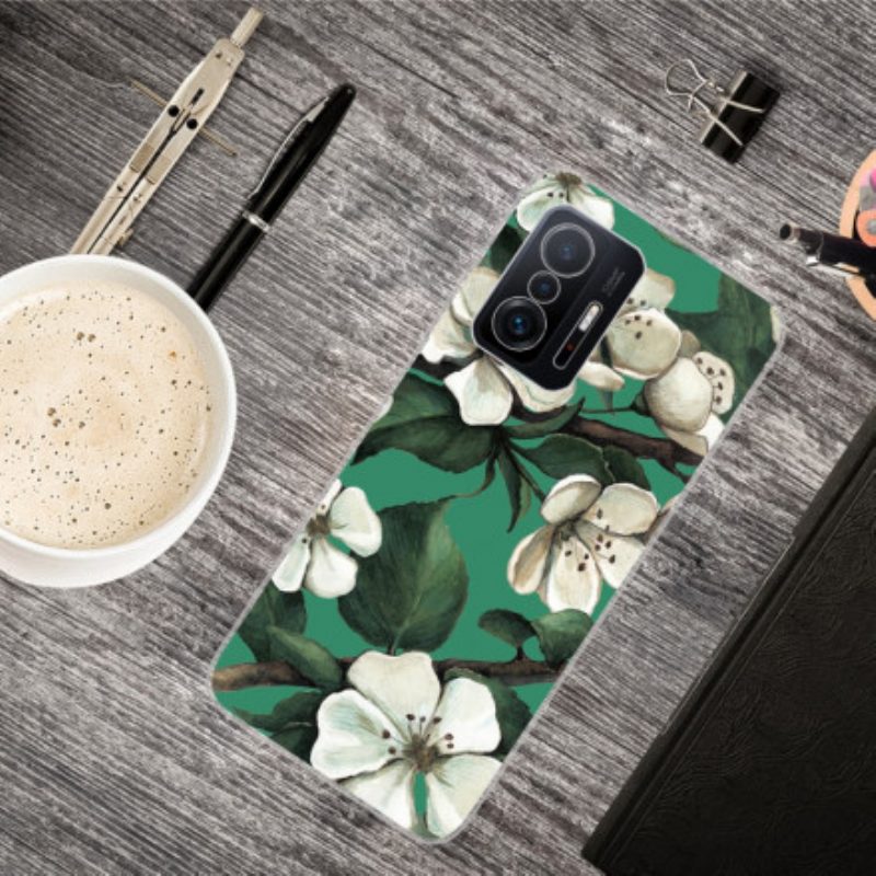 Hoesje voor Xiaomi 11T / 11T Pro Geschilderde Witte Bloemen