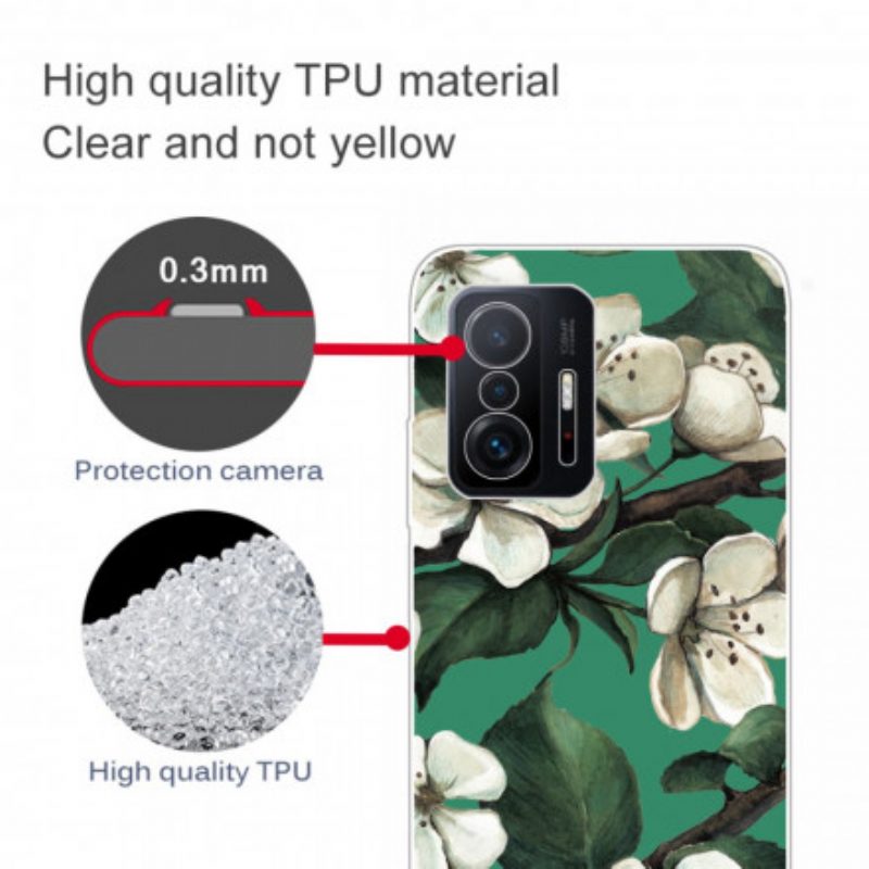 Hoesje voor Xiaomi 11T / 11T Pro Geschilderde Witte Bloemen