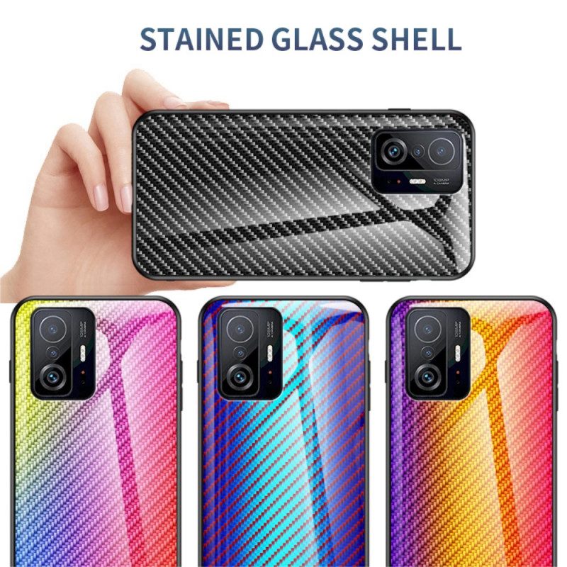 Hoesje voor Xiaomi 11T / 11T Pro Koolstofvezel Gehard Glas