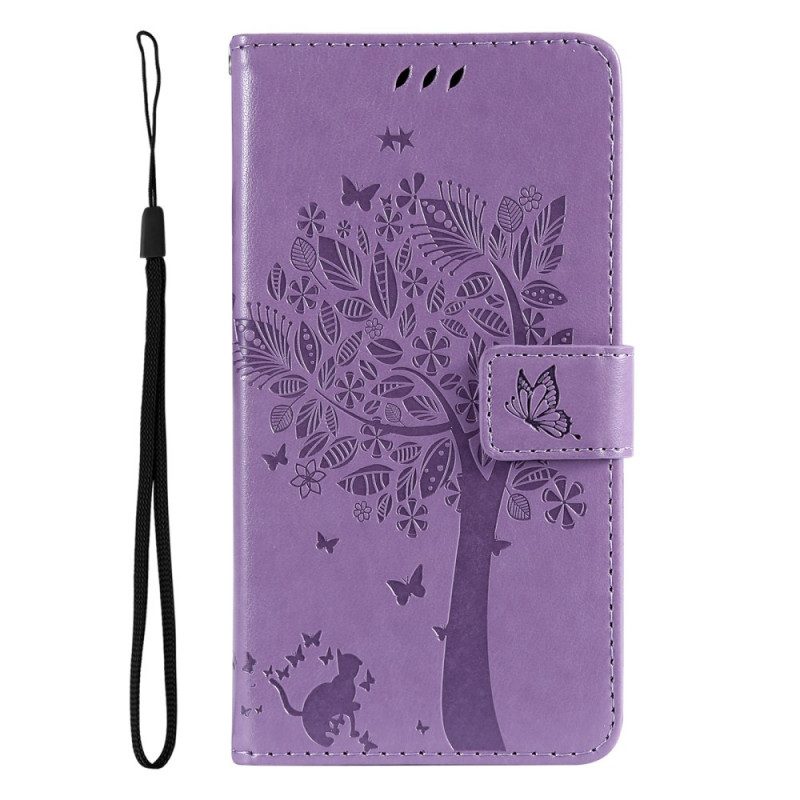 Leren Hoesje voor Xiaomi 11T / 11T Pro Met Ketting Boom En Strappy Cat