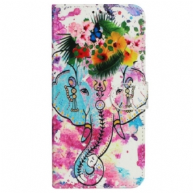 Flip Case Leren Motorola Edge 50 Premium Bloemenolifant