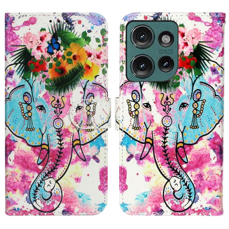 Flip Case Leren Motorola Edge 50 Premium Bloemenolifant