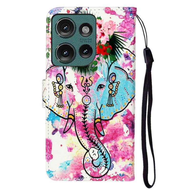 Flip Case Leren Motorola Edge 50 Premium Bloemenolifant