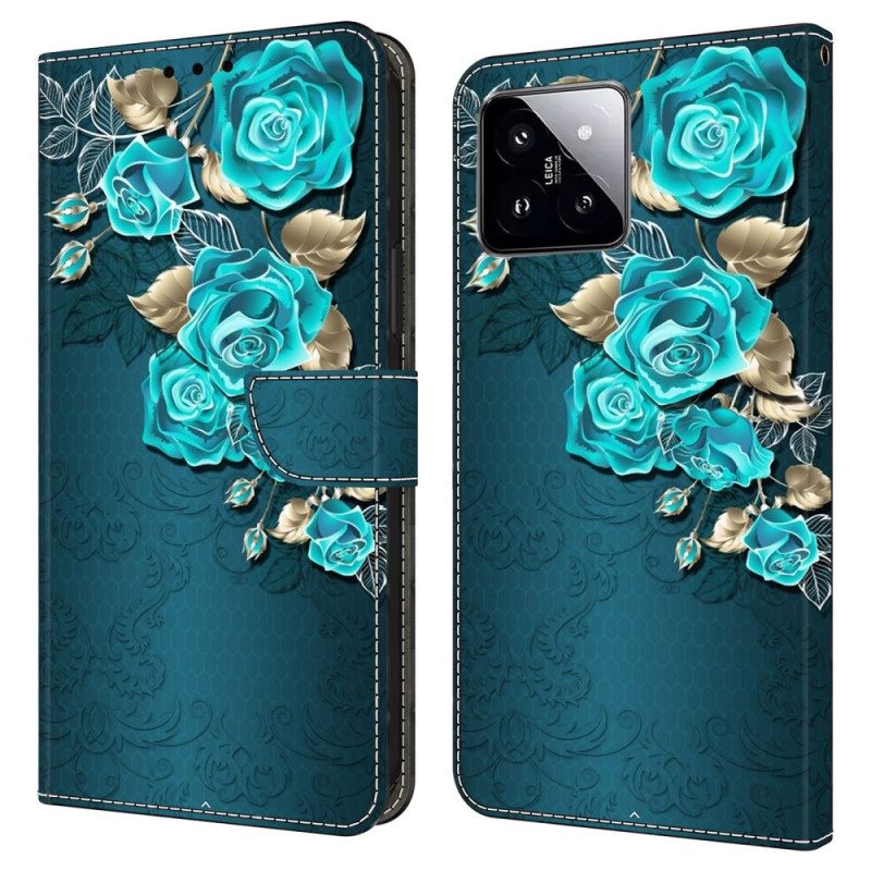 Flip Case Leren Xiaomi 14 Blauwe Roos