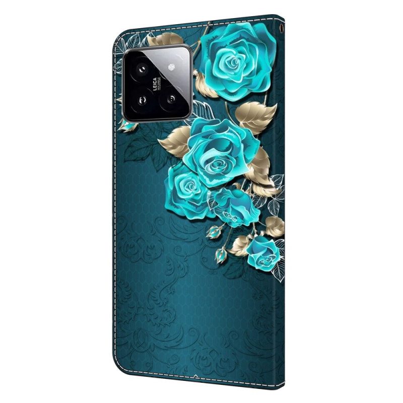 Flip Case Leren Xiaomi 14 Blauwe Roos