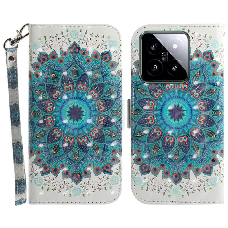 Flip Case Leren Xiaomi 14 Groene Mandala Met Bandje