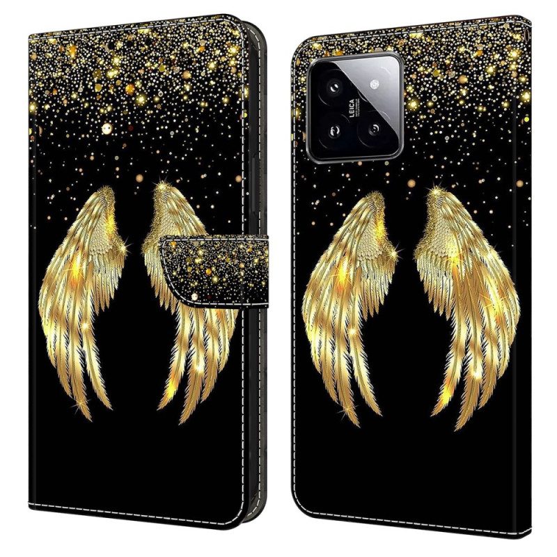 Folio-hoesje Xiaomi 14 Telefoonhoesje Gouden Vleugels