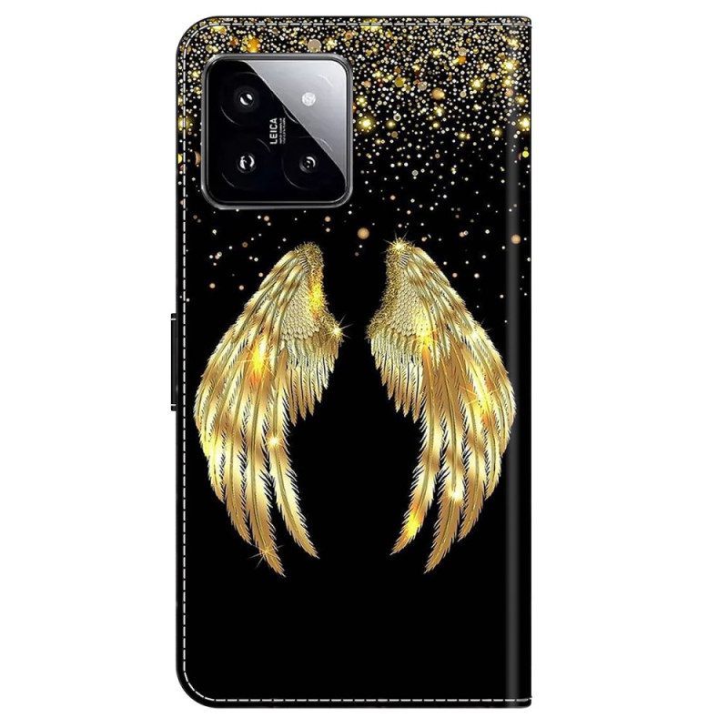 Folio-hoesje Xiaomi 14 Telefoonhoesje Gouden Vleugels