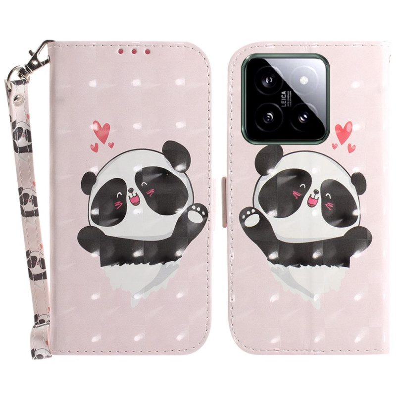 Folio-hoesje Xiaomi 14 Telefoonhoesje Panda Love Met Riempje