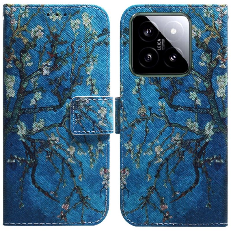 Leren Hoesje Voor Xiaomi 14 Abrikozenbloemen