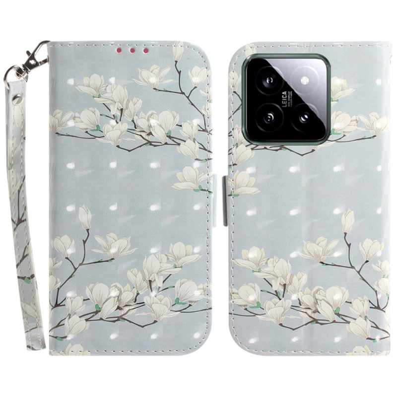 Leren Hoesje Voor Xiaomi 14 Magnolia Met Riem