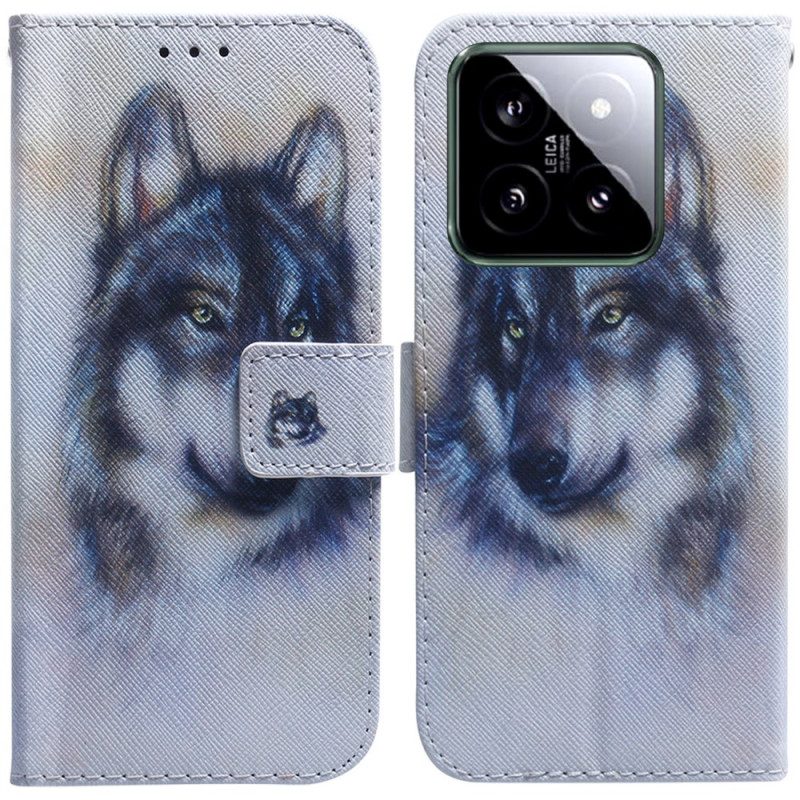 Leren Hoesje Voor Xiaomi 14 Wolvenaquarel