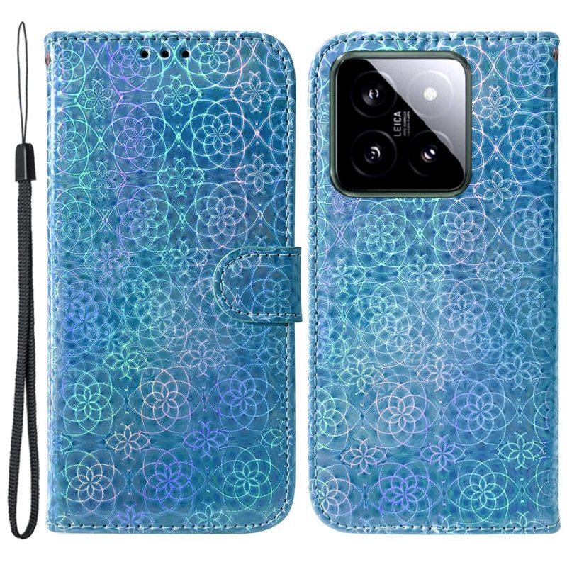 Leren Hoesje Xiaomi 14 Disco-stijl Met Bandjes Bescherming Hoesje