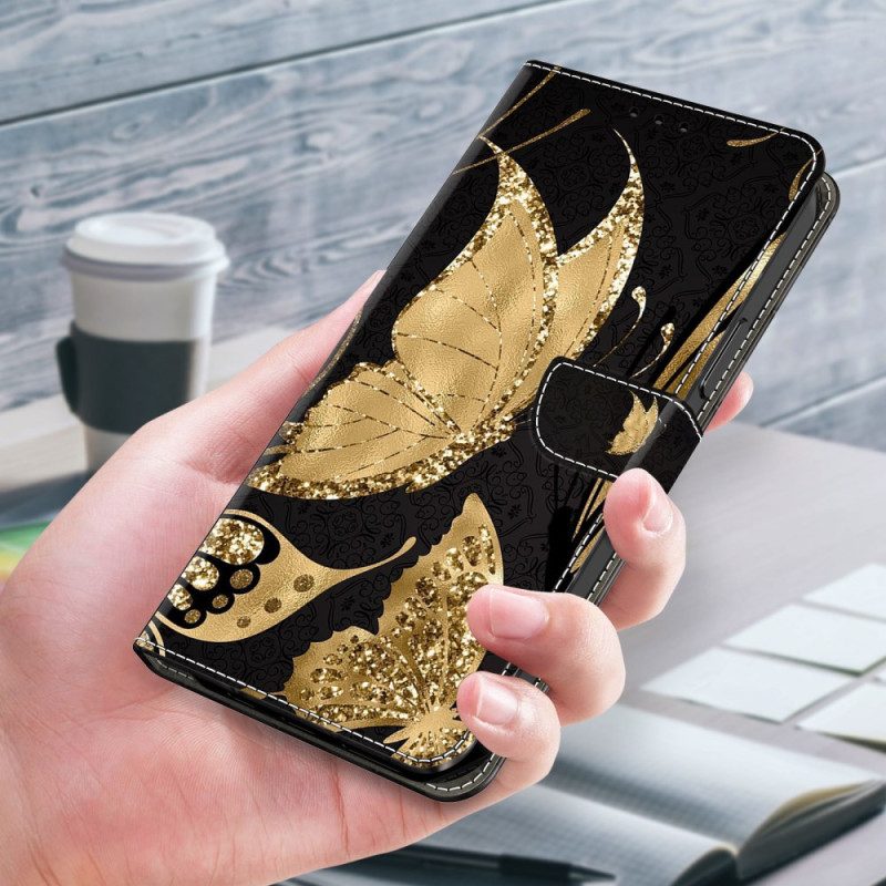 Leren Hoesje Xiaomi 14 Gouden Vlinder Bescherming Hoesje