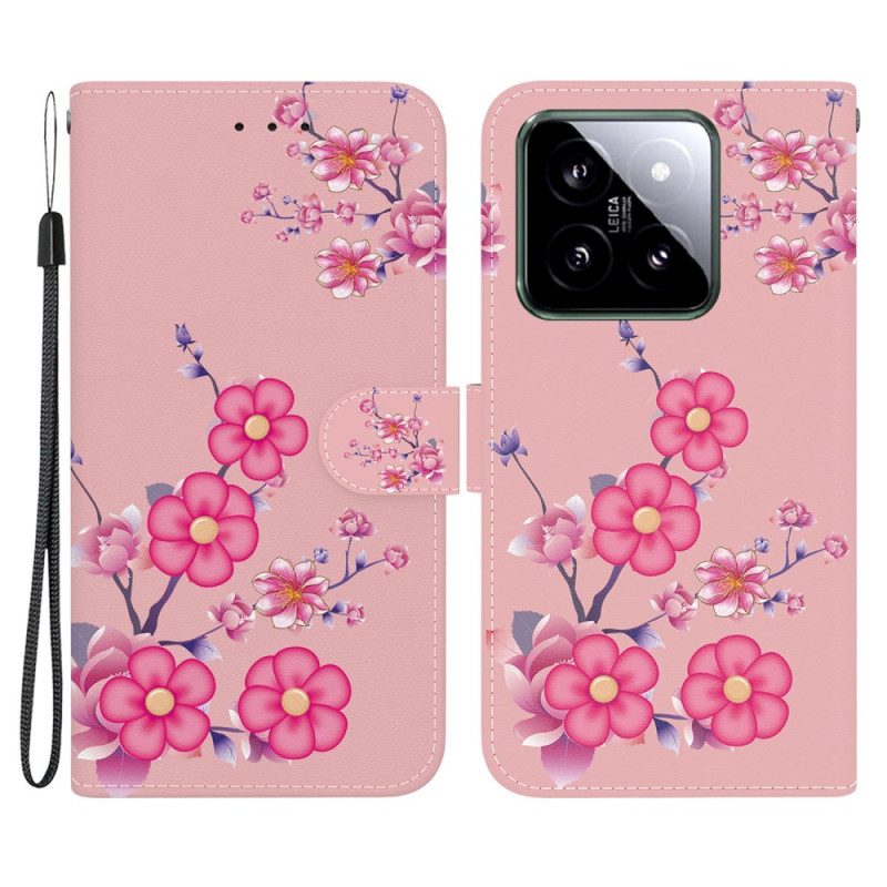 Leren Hoesje Xiaomi 14 Sakura-band Bescherming Hoesje