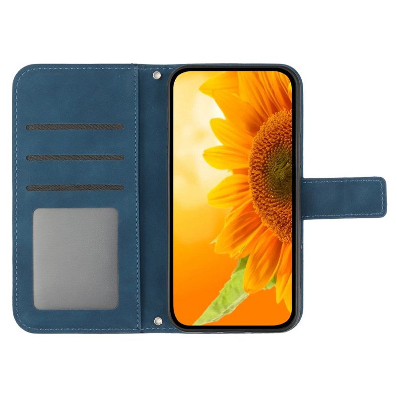 Leren Hoesje Xiaomi 14 Zonnebloem Met Riempje Bescherming Hoesje