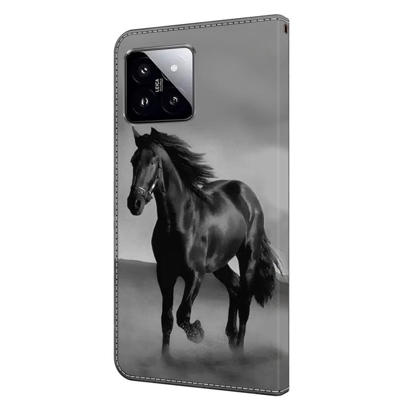 Leren Hoesje Xiaomi 14 Zwart Paard Bescherming Hoesje