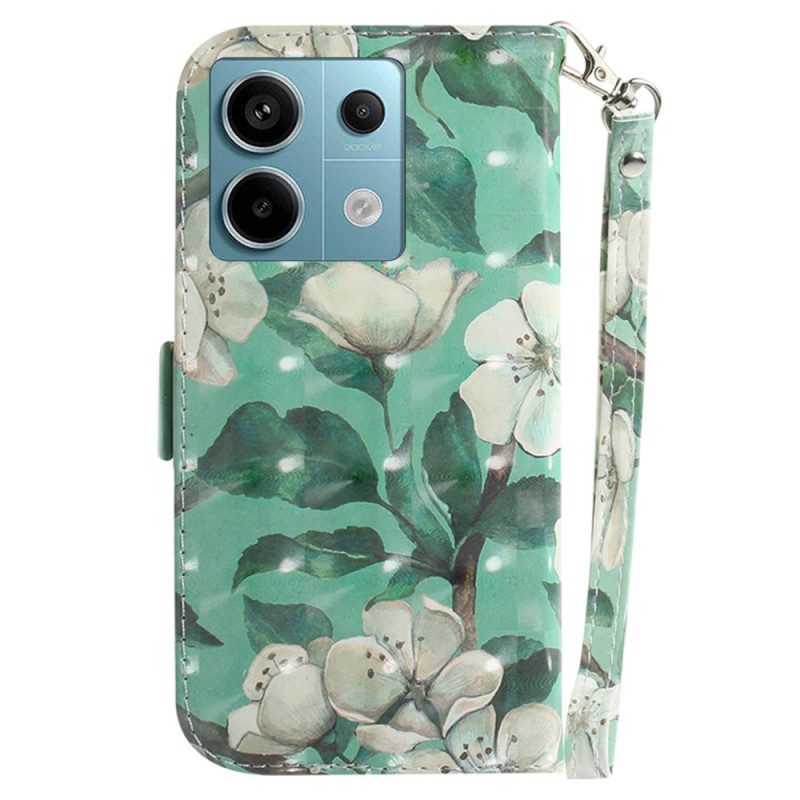 Folio-hoesje Xiaomi Redmi Note 13 Pro 5g Telefoonhoesje Aquarelbloemen Met Riem