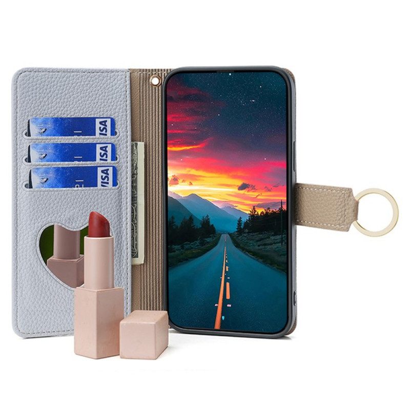 Folio-hoesje Xiaomi Redmi Note 13 Pro 5g Telefoonhoesje Spiegel En Schouderband