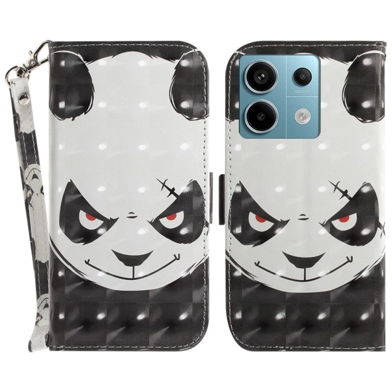 Leren Hoesje Voor Xiaomi Redmi Note 13 Pro 5g Boze Panda Met Riem