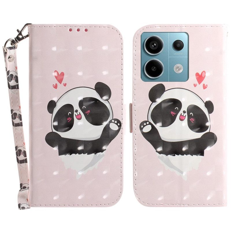 Leren Hoesje Voor Xiaomi Redmi Note 13 Pro 5g Panda Love Met Riempje